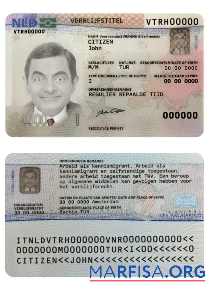 Realistic Netherland Residence card example